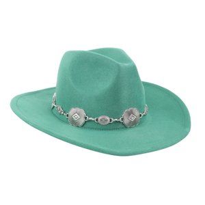 Green Western Lady Cowboy Hat with Silver Buckle Detail